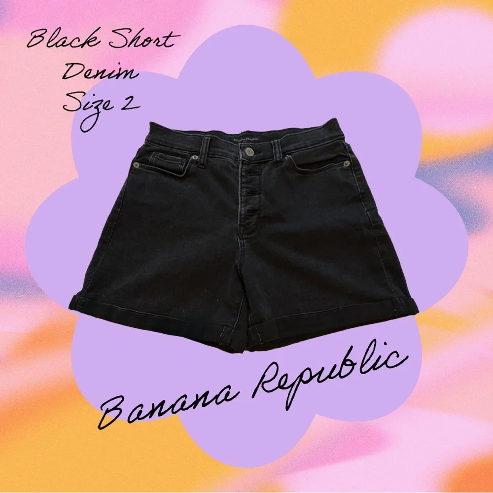 Banana Republic Mid Length Black Denim Shorts High Rise 4.5 Inseam Chic Everyday - Picture 1 of 5